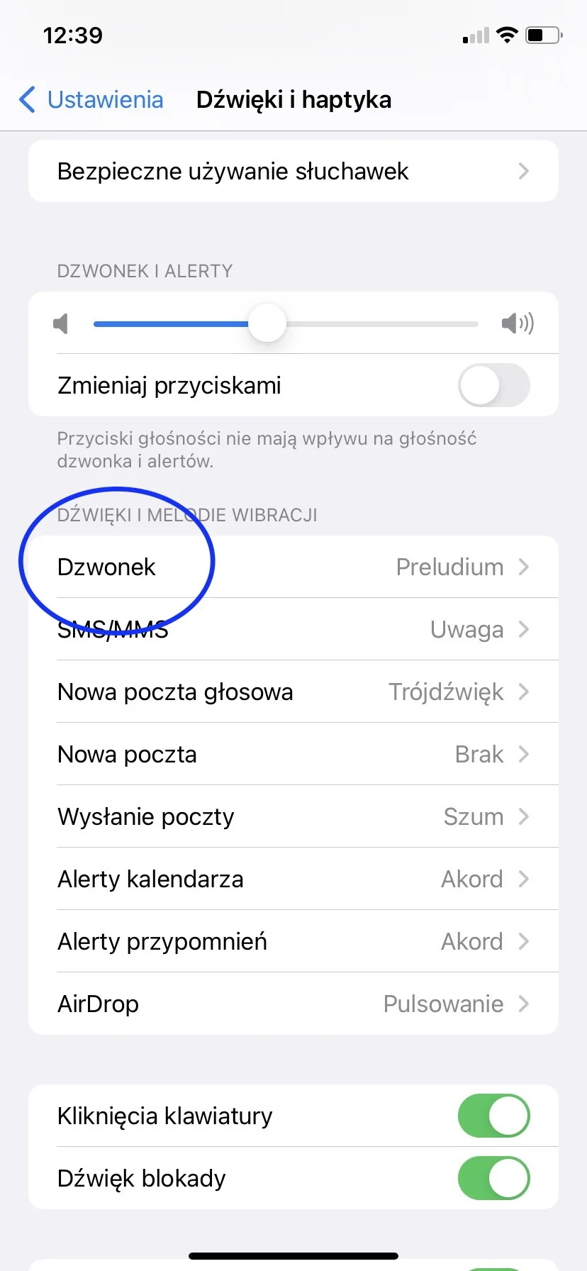 Kliknij „Dzwonek”