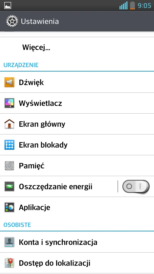 Otwórz aplikację Ustawienia
