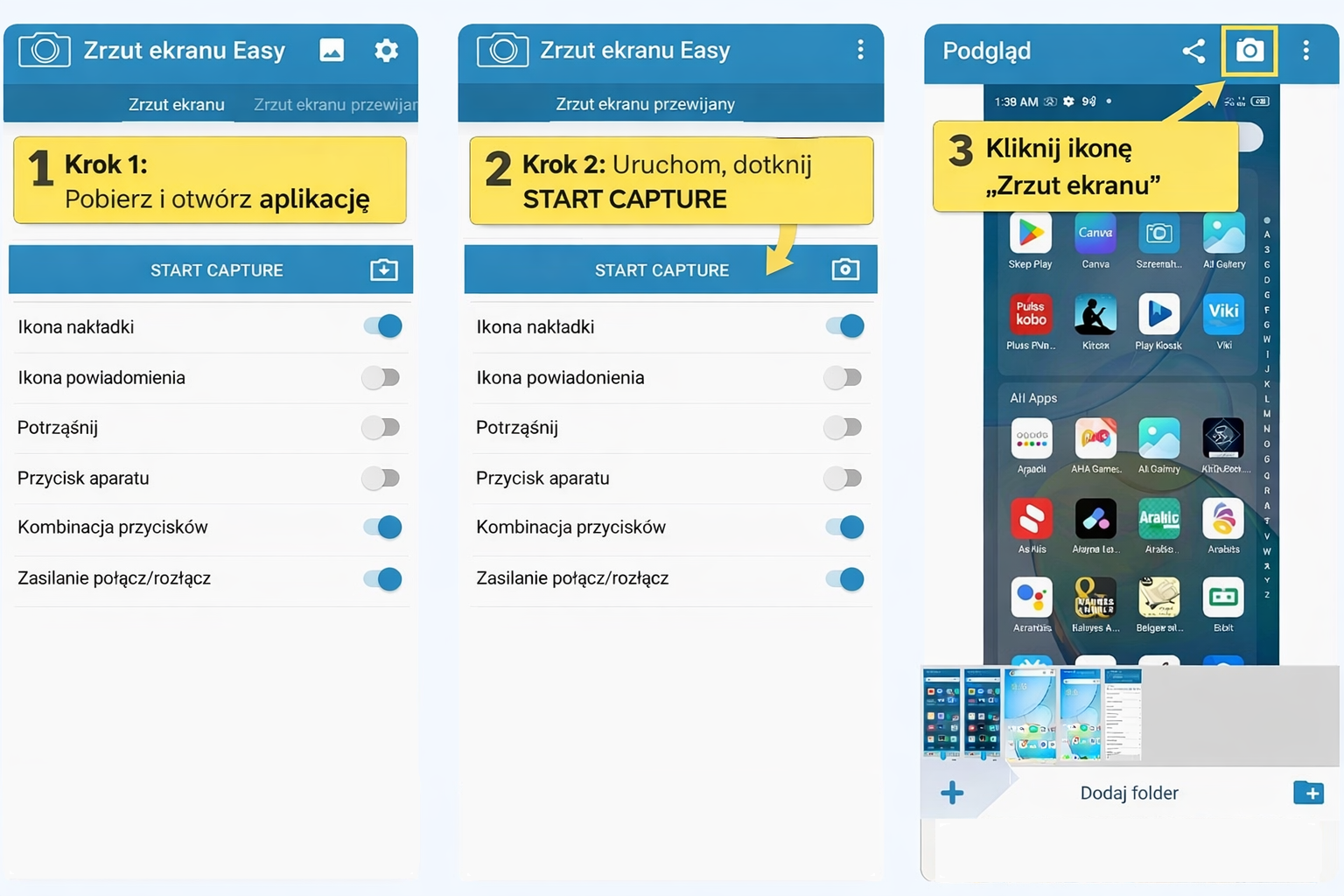 Zrzut ekranu na Androidzie w aplikacji Screenshot Easy