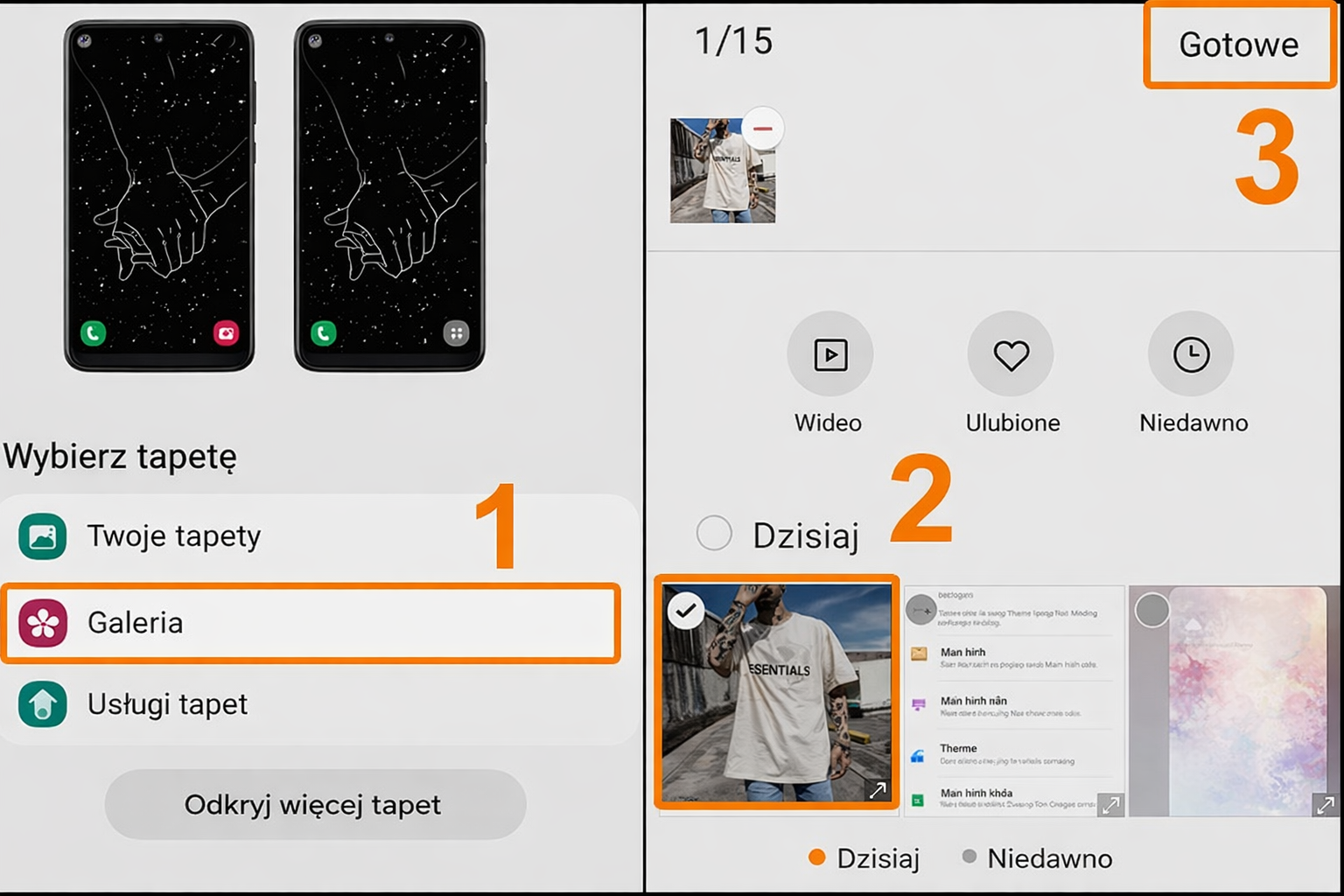 Menu wyboru tapety na telefonie Motorola po przytrzymaniu ekranu głównego