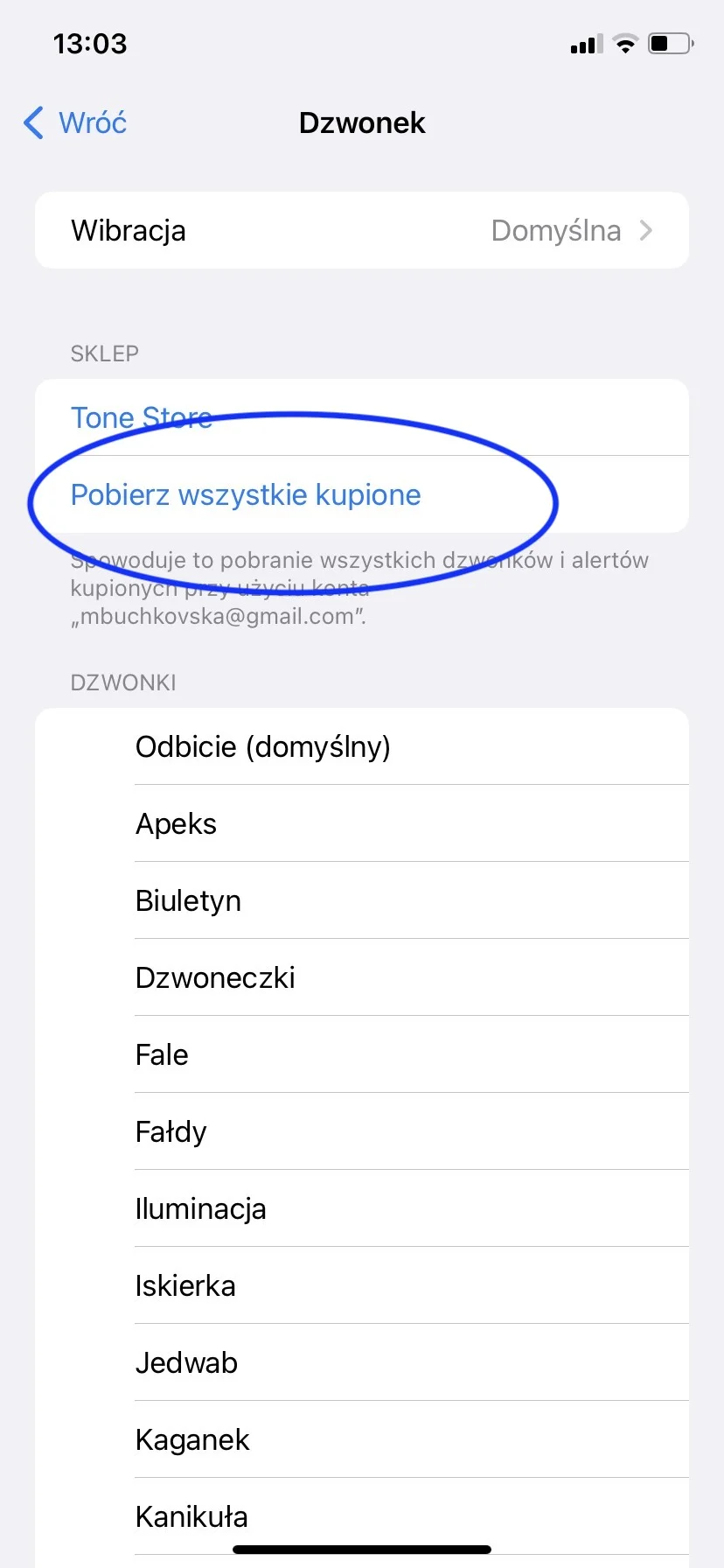 Wybierz dzwonek, którego chcesz używać